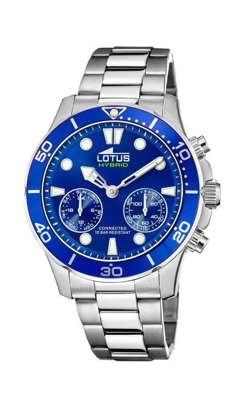 LOTUS Model 18800 Watch from The Connected Collection, 44.5 mm Case with Steel Strap for Men, Blue, Bracelet