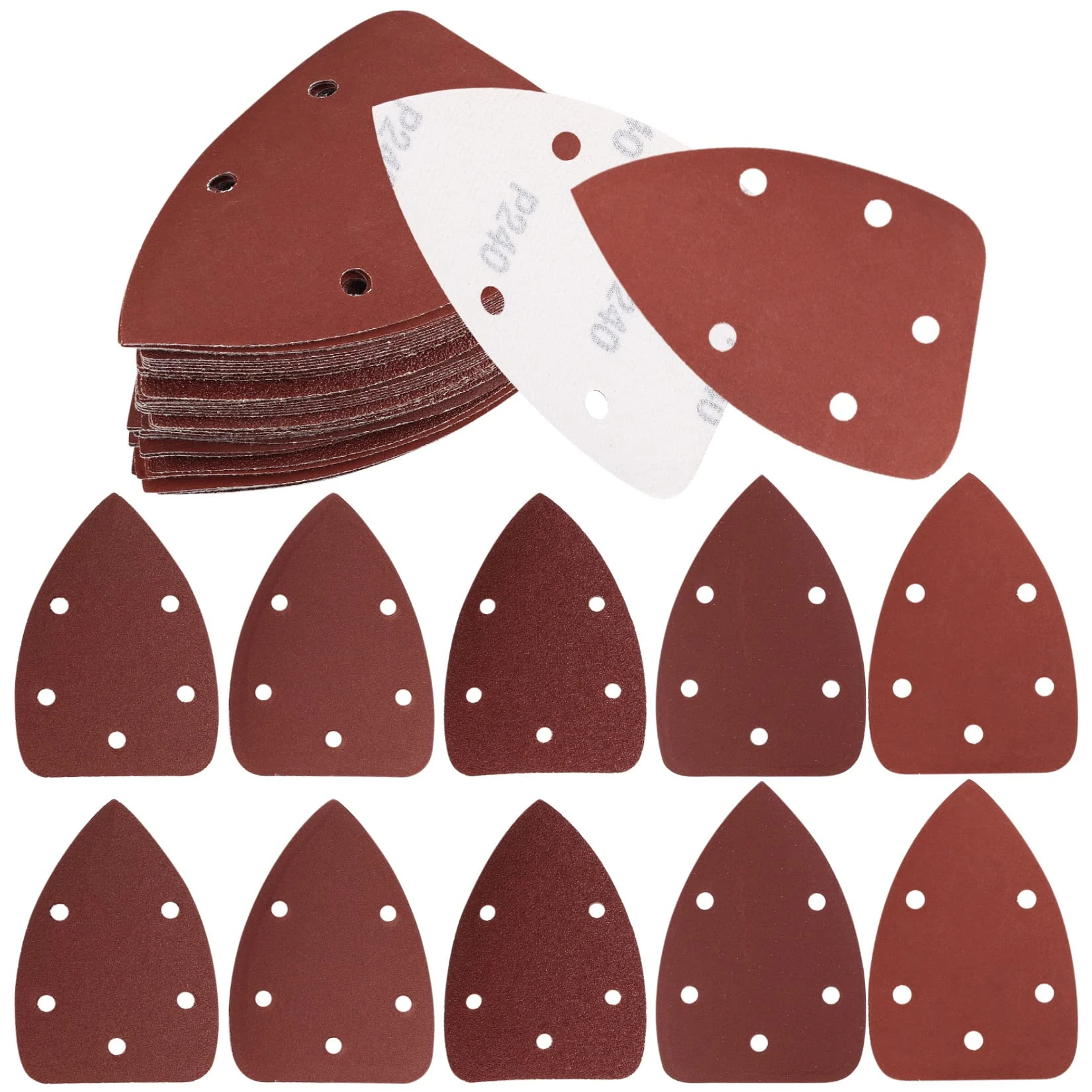 60 Pieces Sanding Discs Pads, 5 Holes Hook and Loop Sandpaper, Triangle Sanding Sheets, 40/80/120/180/240/320 Grits Assorted Sandpaper Pads for Sanding, Polishing, Random Orbital Sander