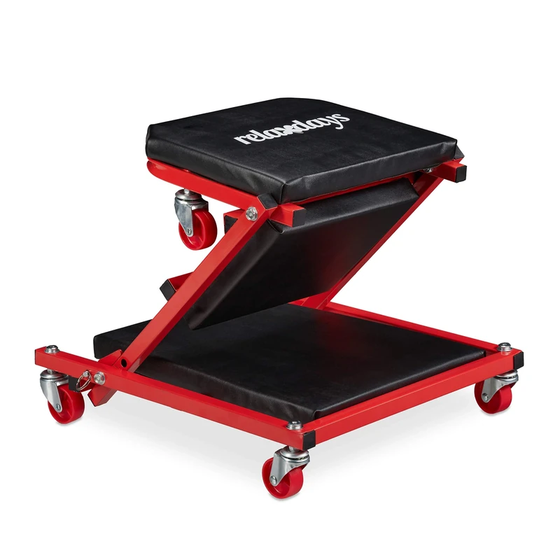 Relaxdays Skateboard, up to 150 kg, 2 in 1 berth on wheels, foldable seat, 360°, rotatable, steel, black.