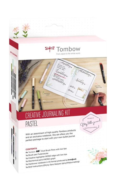 Tombow BUJO-SET1 Creative Journaling Kit Pastel, Notebook + 7 Selected Products