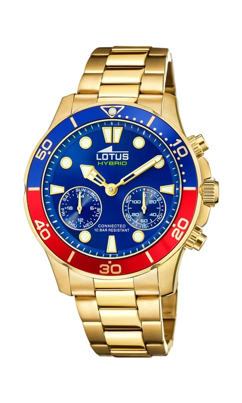 LOTUS Watch Model 18802/3 from The Connected Collection, 44.5 mm Blue case with Plated Steel Strap for Men, one Size, Bracelet