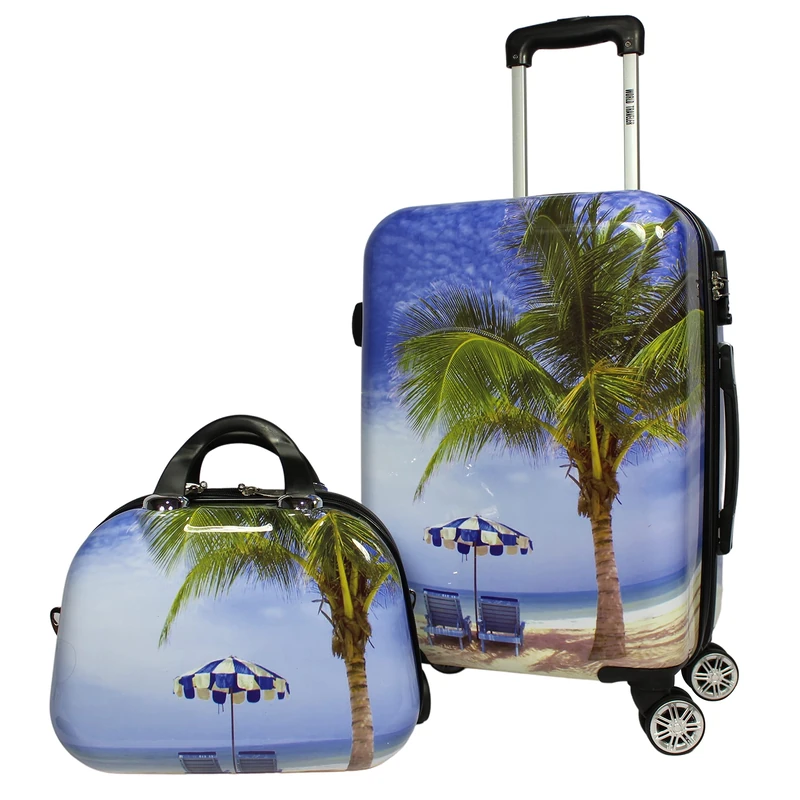 World Traveler Palm Tree Hardside 2-Piece Carry-On Spinner Luggage Set, One_Size, Palm Tree, OneSize, Palm Tree Hardside 2-piece Carry-on Spinner Luggage Set