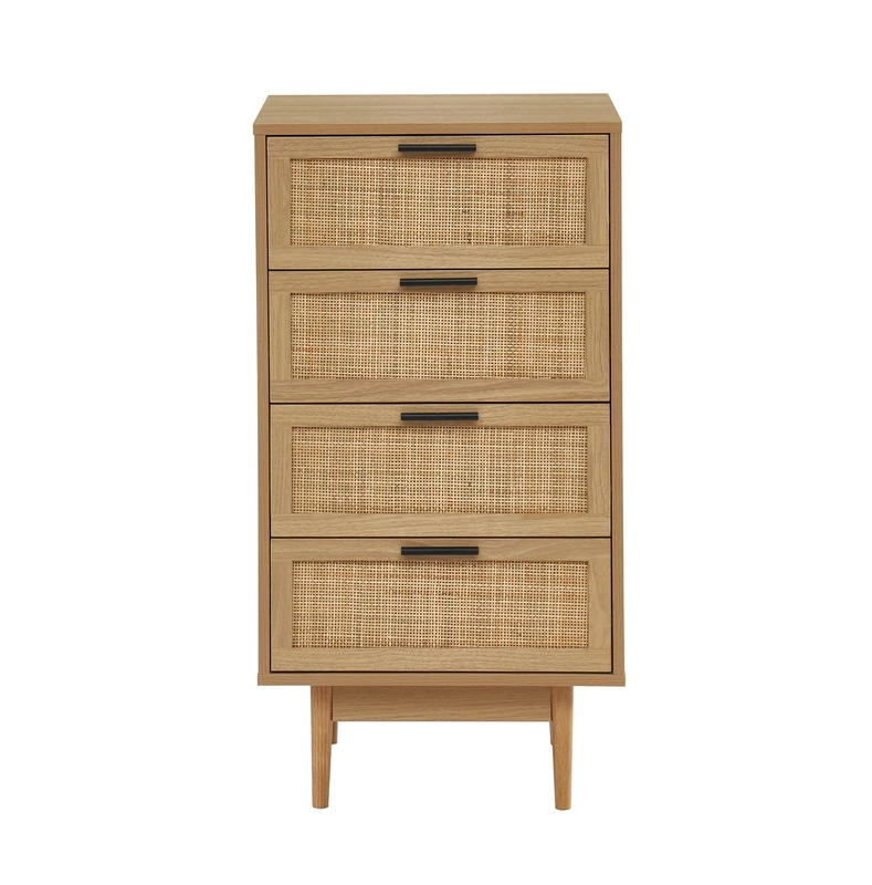 BAÏTA AMANA chest of drawers oak effect and rattan caning 4 drawers 50cm