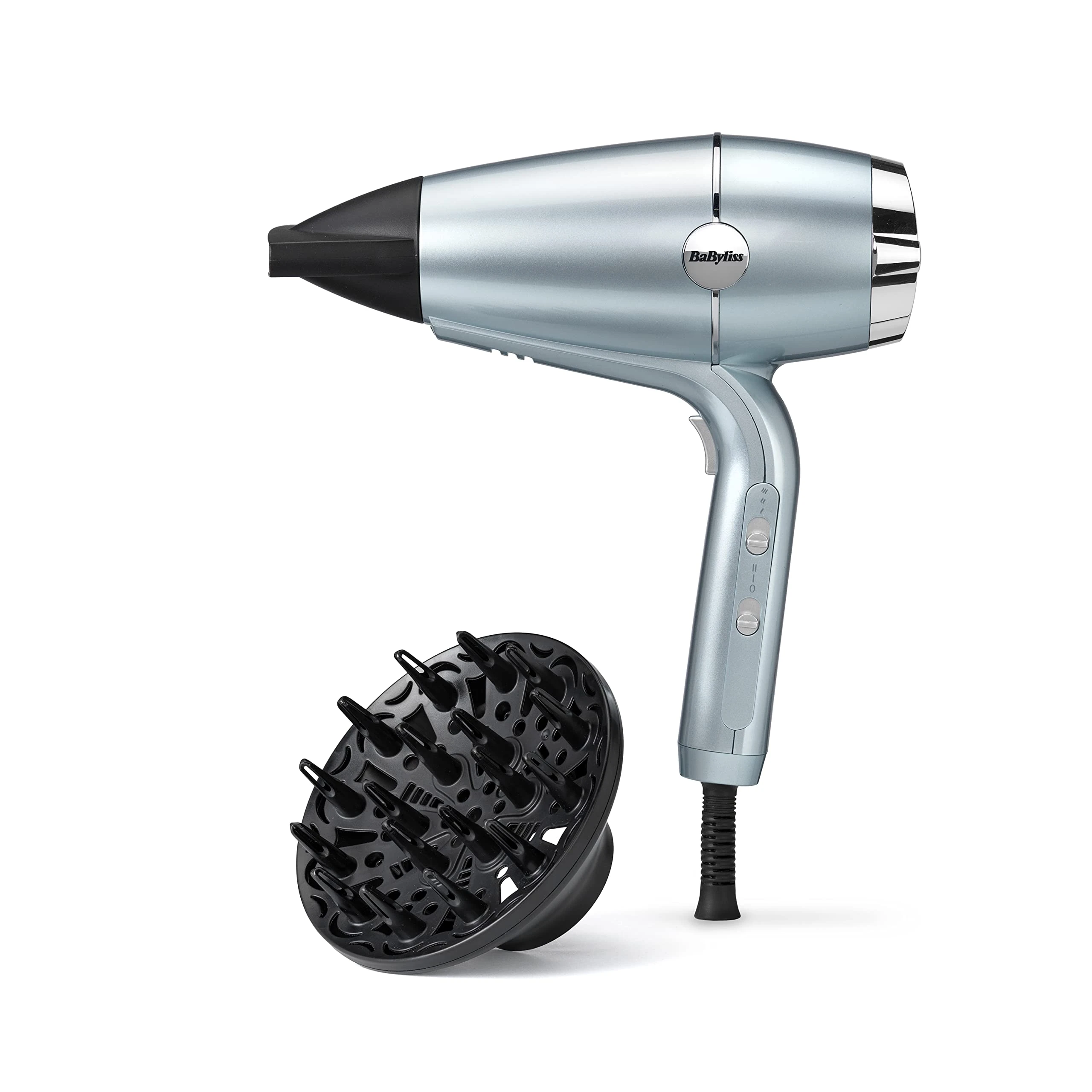 BaByliss Hydro-Fusion Hair Dryer with Diffuser - Professional 2100W Ionic Blow Dryer for Frizz-Free Styling, Plasma Technology for Shine, Lightweight Design, 3 Heat & 2 Speed Settings, Blue, 5573U