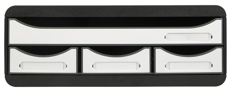 Exacompta - Ref 3197213D - Toolbox Mini 4 Drawer Set - Suitable for A4+ Documents, Stackable, Enter Documents Without Opening, Safety Stop on Drawers - Glossy Black