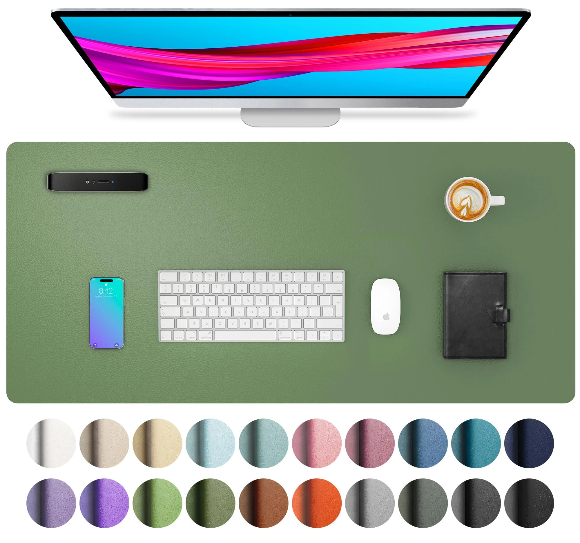 Aothia Desk Mat, Mouse Pad, Absorbent PU Leather Desk Pad Non-Slip Laptop Desk Protector for Home and Office(80cmx40cm,Olive Green)