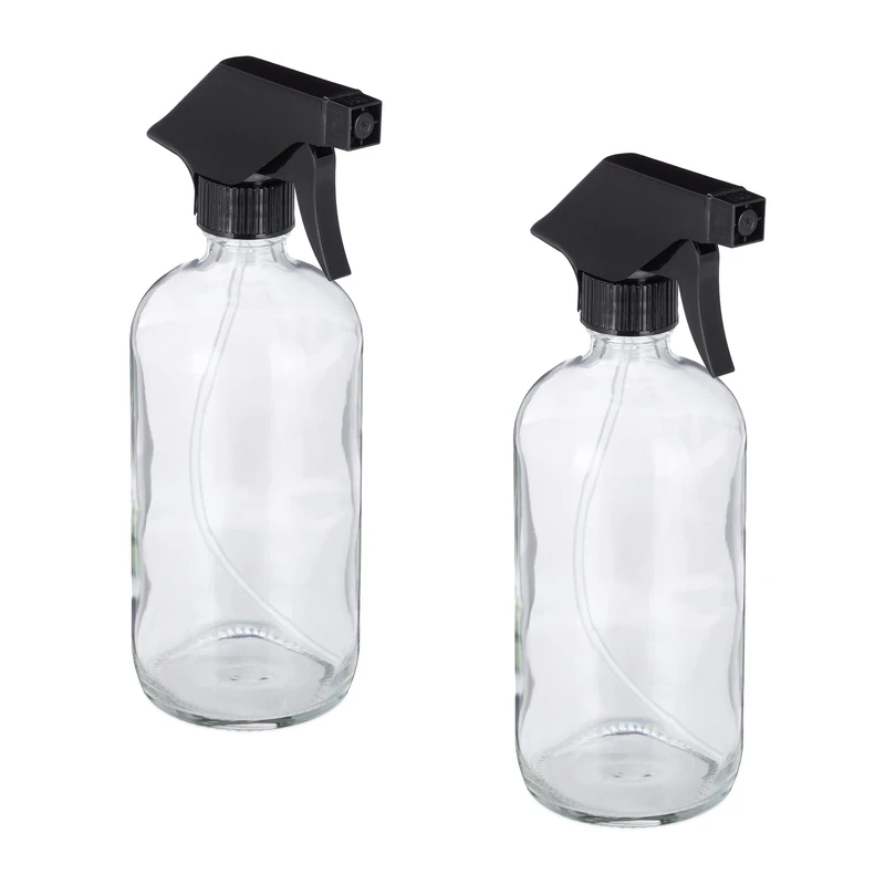 Relaxdays Set of 2 Glass Spray Bottles, 500 ml, Refillable, Nozzle with Mist & Stream, Hair Care & Cleaning, Transparent - Image 1