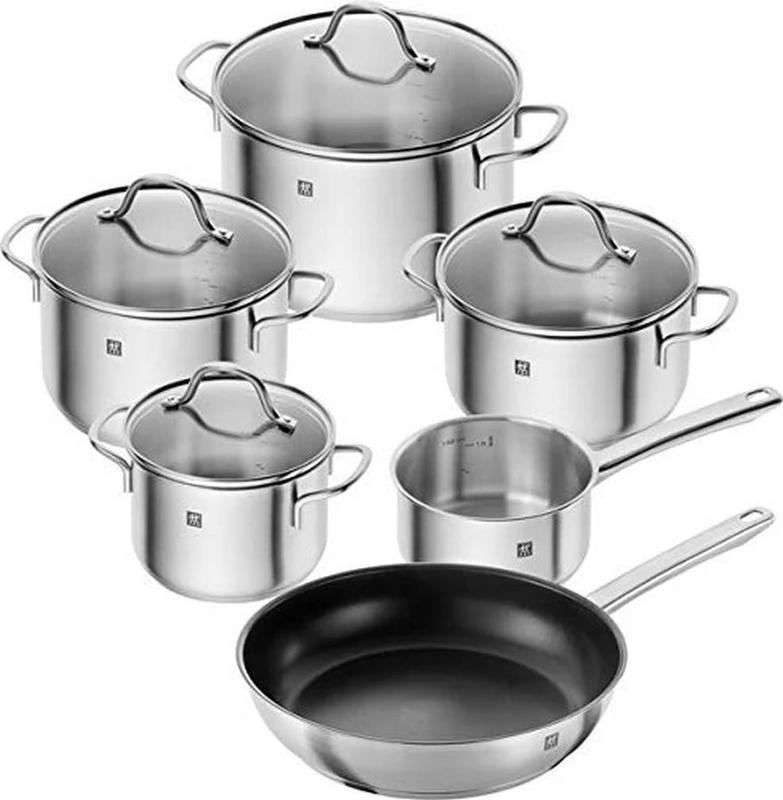 ZWILLING Flow 6-Piece Saucepan Set 18/10 Stainless Steel with 28 cm Frying Pan (All Hobs Including Induction)