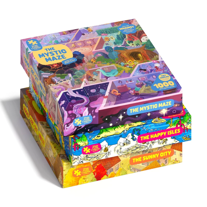 Qipexeii Magic Puzzles 3-Pack: The Happy Isles, The Mystic Maze, & The Sunny City - 1000 Piece Jigsaw Puzzles from The Magic Puzzle Company