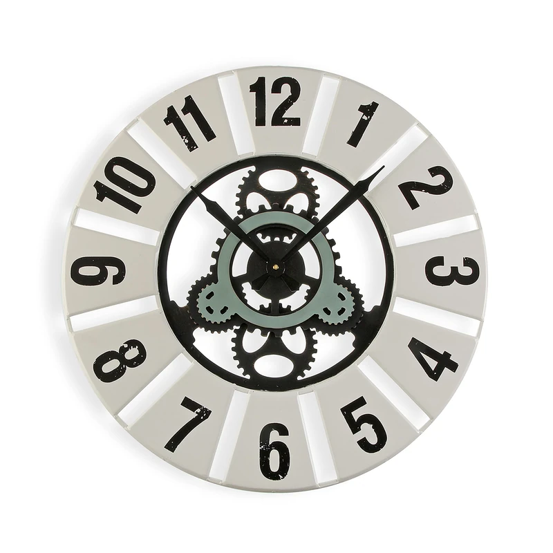 Versa Quilpie Silent Wall Clock for Kitchen, Living Room, Dining Room or Bedroom, Dimensions (H x W x L) 60 x 4.5 x 60 cm, Wood and Metal, White