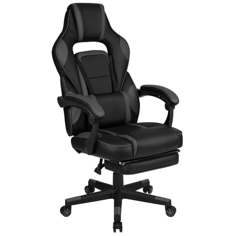 Flash Furniture X40 Gaming Chair Racing Ergonomic Computer Chair with Fully Reclining Back/Arms, Slide-Out Footrest, Massaging Lumbar - Black/Gray