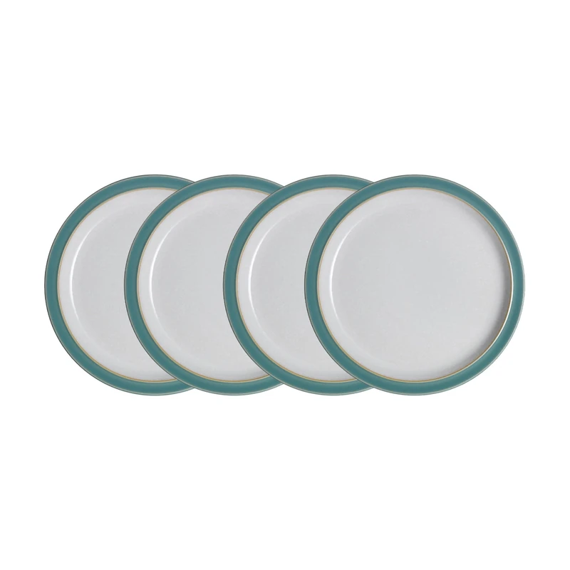 Denby - Elements Medium Fern Green Plates Set of 4 - Dishwasher Microwave Safe Crockery 22cm - Green, White Ceramic Stoneware Tableware - Chip & Crack Resistant Lunch Plates