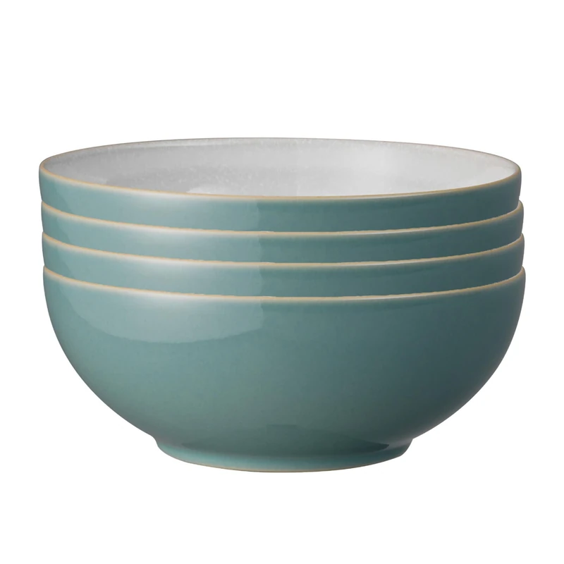 Denby - Elements Fern Green Cereal Bowls Set of 4 - Dishwasher Microwave Safe Crockery 820ml 17cm - Green, White Ceramic Stoneware Tableware - Chip & Crack Resistant Soup Bowls