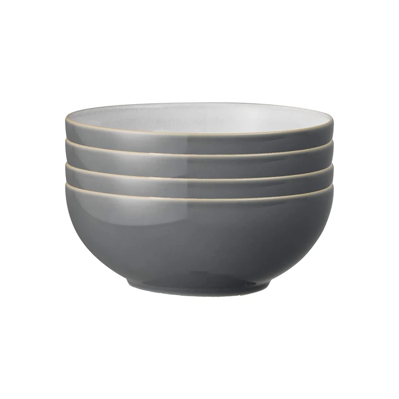 Denby - Elements Fossil Grey Cereal Bowls Set of 4 - Dishwasher Microwave Safe Crockery 820ml 17cm - Dark Grey, White Ceramic Stoneware Tableware - Chip & Crack Resistant Soup Bowls