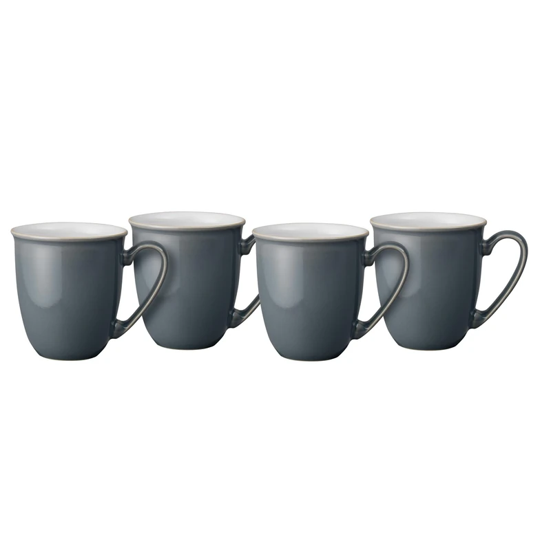 Denby - Elements Fossil Grey Coffee Mug Set of 4 - 330ml Stoneware Ceramic Tea Mug Set For Home & Office - Dishwasher Safe, Microwave Safe - Dark Grey, White - Chip Resistant