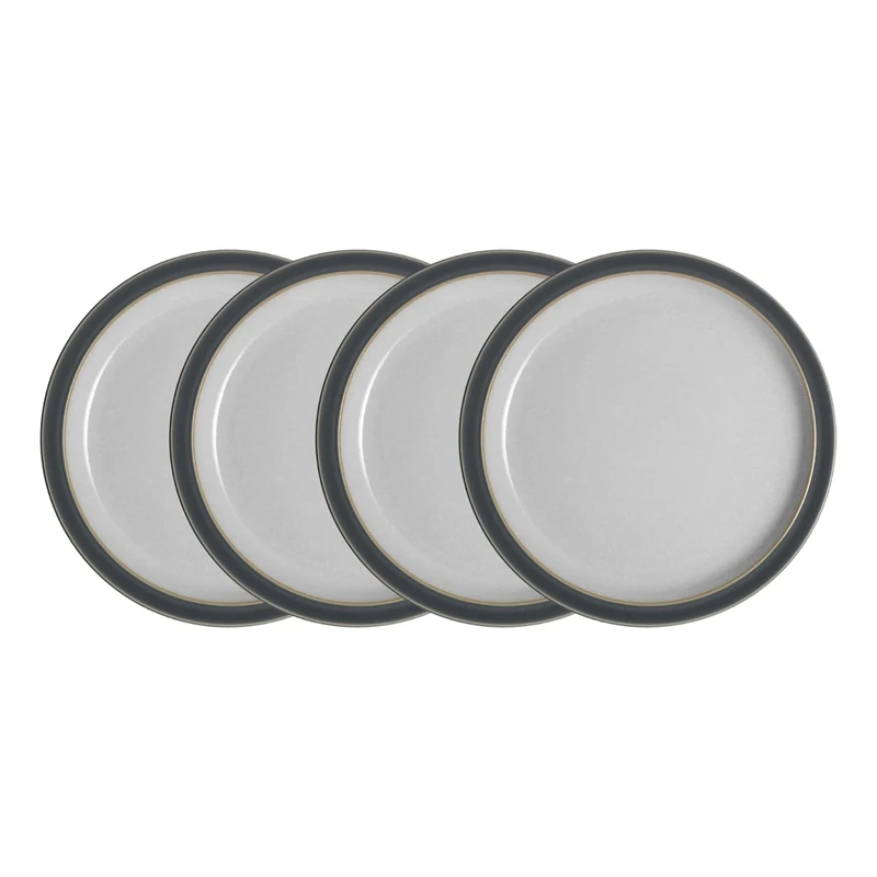Denby - Elements Fossil Grey Dinner Plates Set of 4 - Dishwasher Microwave Safe Crockery 26.5cm - Dark Grey, White Ceramic Stoneware Tableware - Chip & Crack Resistant Large Plates