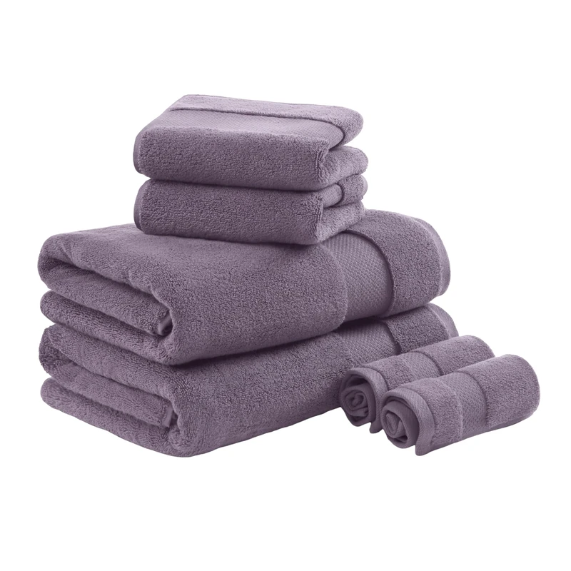 Madison Park SIGNATURE Turkish 100% Cotton Towel Set, 623Gsm Luxury Premium Weight, Soft Abosorbent Hotel Bathroom Shower Hand Face Washcloths, Assorted Sizes Purple 6 Piece