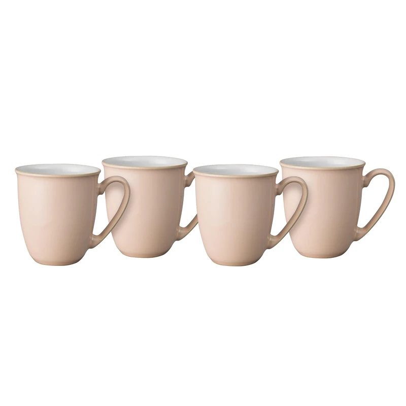 Denby - Elements Shell Peach Coffee Mug Set of 4 - 330ml Stoneware Ceramic Tea Mug Set For Home & Office - Dishwasher Safe, Microwave Safe - Peach, White - Chip Resistant