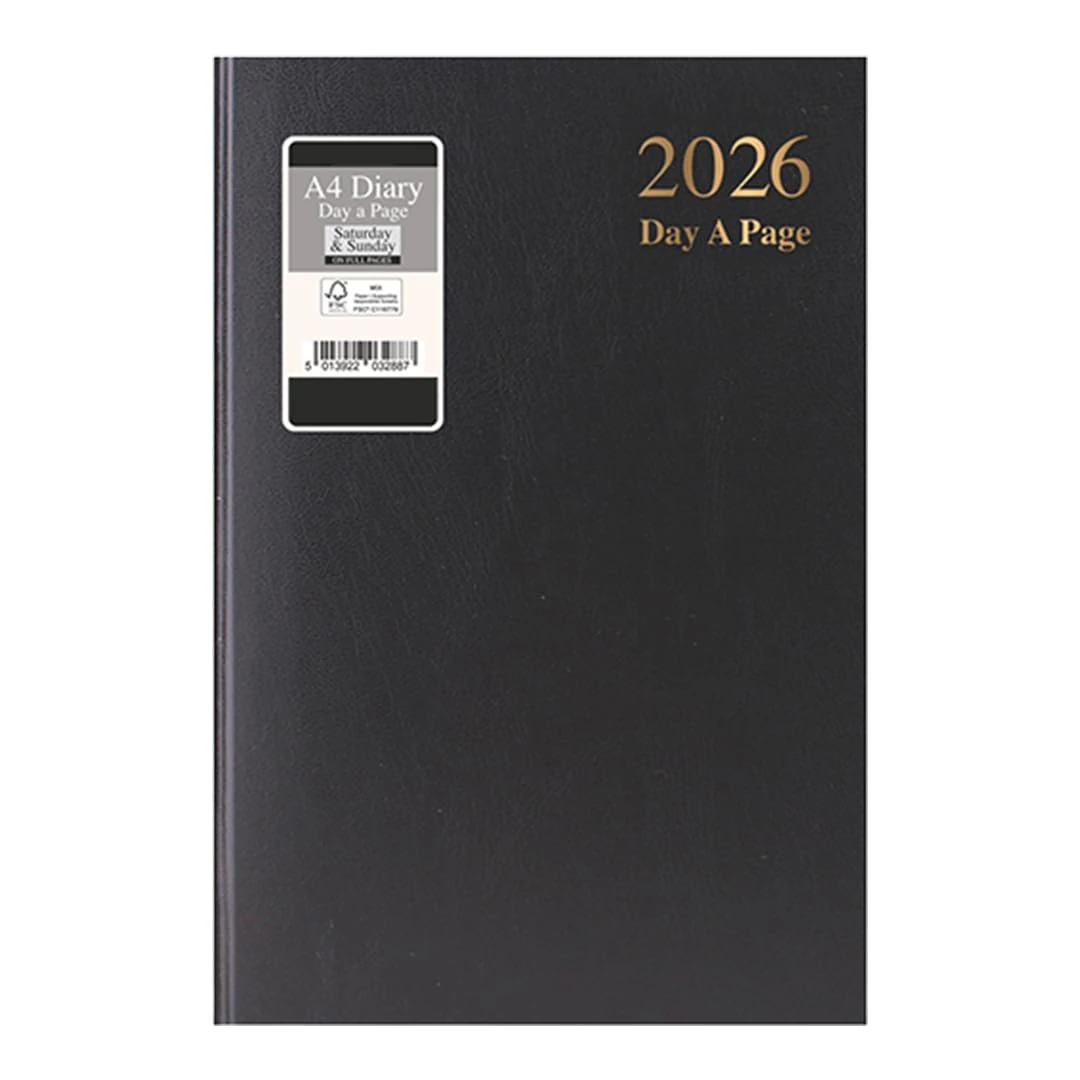 1ABOVE 2026 A4 Day-to-Page Diary Premium Hardcover Daily Planner with Full Pages for Saturday & Sunday, Ribbon Marker, Yearly Overview – Ideal for Office, Home, Appointments & Business(BLACK)