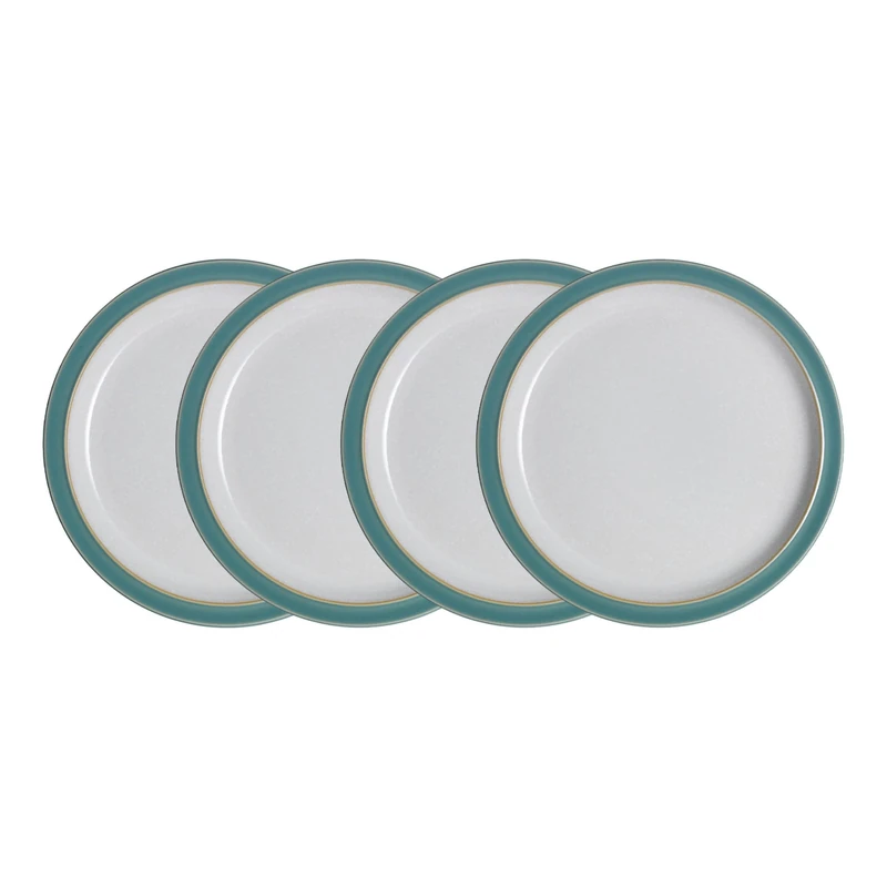 Denby - Elements Fern Green Dinner Plates Set of 4 - Dishwasher Microwave Safe Crockery 26.5cm - Green, White Ceramic Stoneware Tableware - Chip & Crack Resistant Large Plates