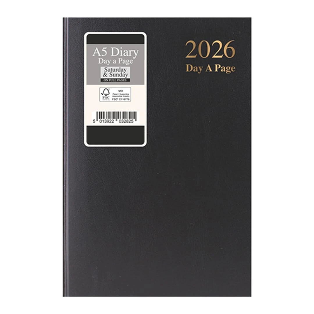 2026 A5 Day-to-Page Diary by 1ABOVE – Premium Hardcover Daily Planner with Full Pages for Saturday & Sunday, Ribbon Marker, Yearly Overview – Ideal for Office, Home, Appointments & Business (BLACK)
