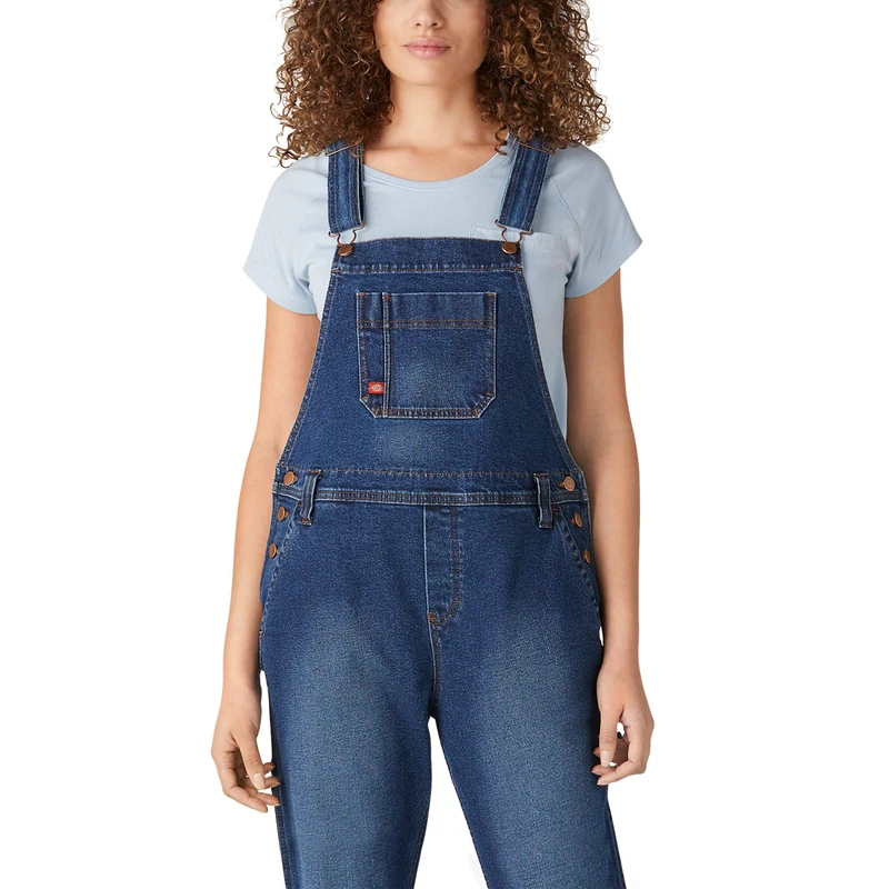 Dickies Women's Denim Boyfriend Bib Overall, Retro Stonewash, XS