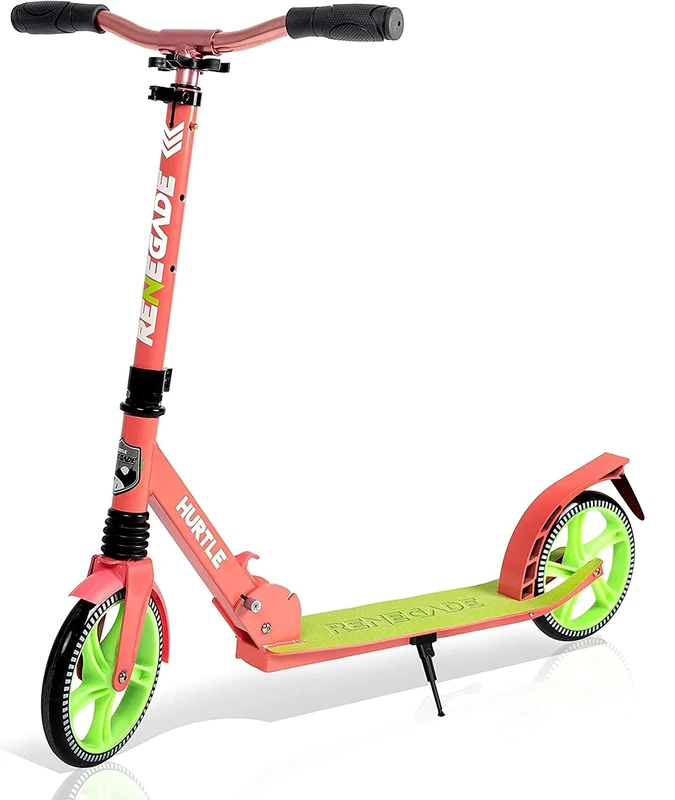 Hurtle Scooter for Kids Ages 8+, Adult Scooter Foldable w/ 200mm Big Wheels, 2 Wheel Stunt Scooters for Teenagers, Lightweight Kick Scooter, Adjustable Handlebar, Alloy Anti Slip Deck w/Carrying Strap