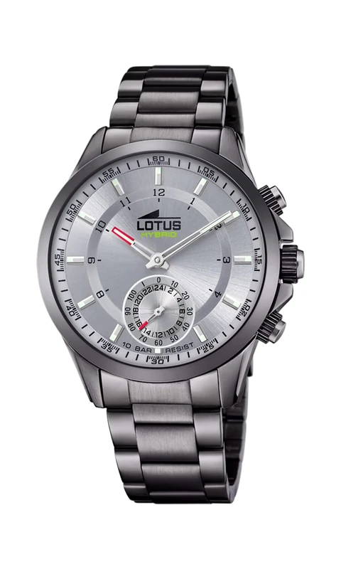 Lotus Watch Model 18807 from The Connected Collection, 43 mm Black case with Steel Strap for Men, Grey, Sports