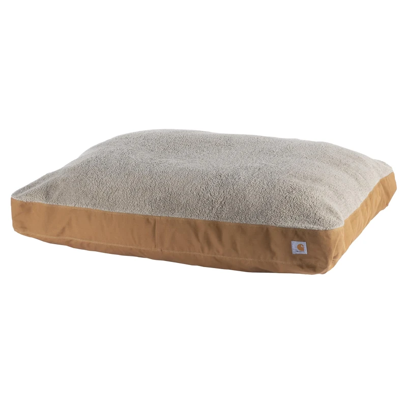 Carhartt Unisex's Firm Duck Dog Bed Pet Brown with Sherpa Top, M