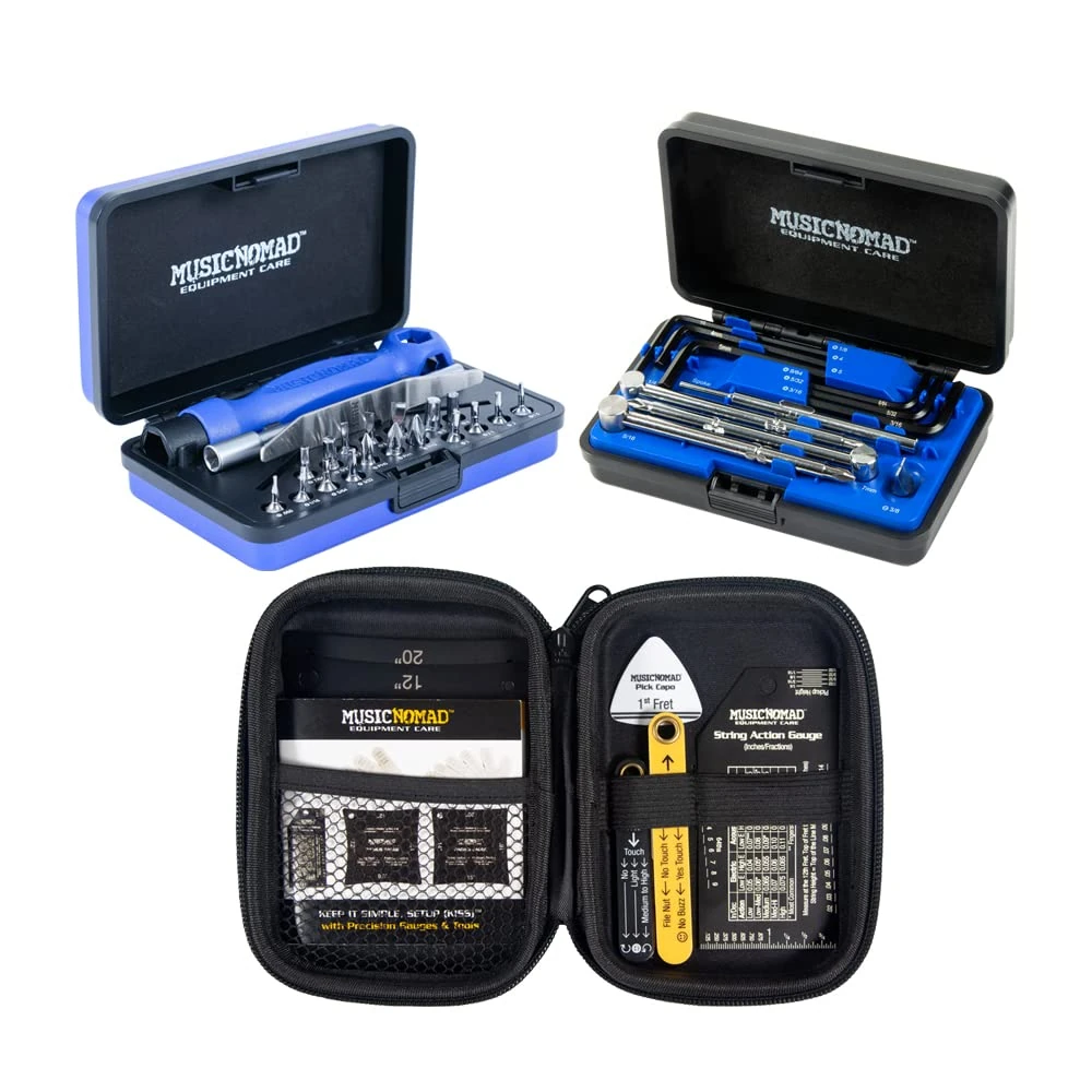 MusicNomad KEEP IT SIMPLE, SETUP (KISS)™ Guitar Setup Starter Tool Kit Bundle - 6 pc. Gauge Set, 26 pc. Guitar Tech Tool Set, 11 pc. Truss Rod Wrench Set (MN609)