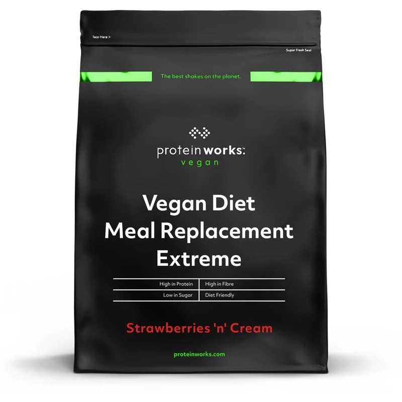 Protein Works - Vegan Diet Meal Replacement Extreme | Plant Based Meal Replacement Shake | Added Vitamins | Aids Weight Loss | 33 Servings | Strawberries 'n' Cream | 2kg