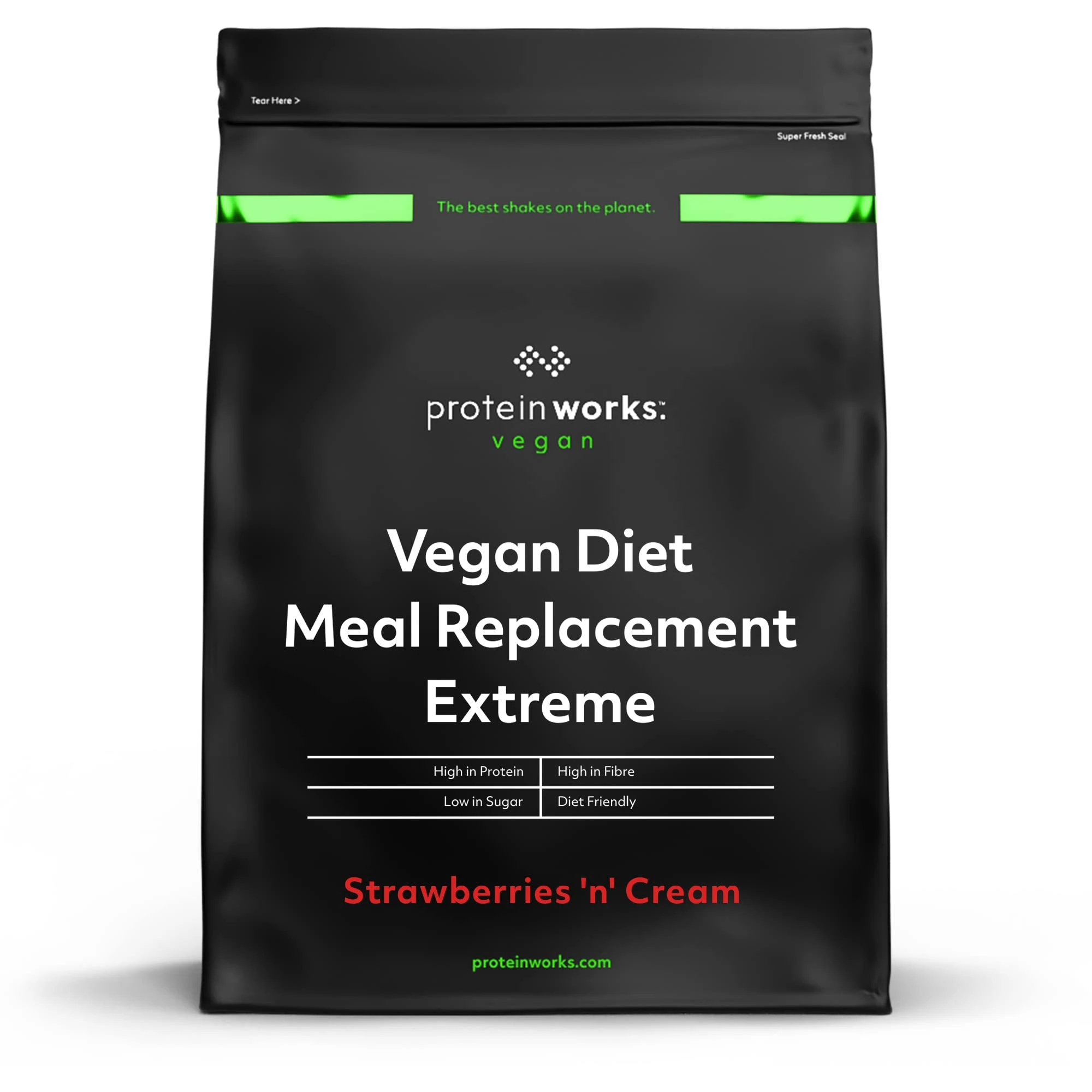 Protein Works - Vegan Diet Meal Replacement Extreme | Plant Based Meal Replacement Shake | Added Vitamins | Aids Weight Loss | 16 Servings | Strawberries 'n' Cream | 1kg