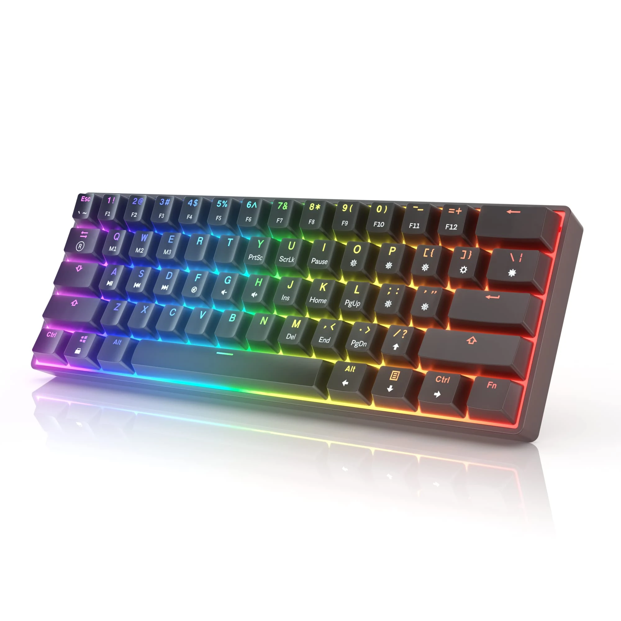 HK Gaming GK61 Mechanical Gaming Keyboard 60 Percent | 61 RGB Rainbow LED Backlit Programmable Keys | USB Wired | For Mac and Windows PC | Hotswap Gateron Mechanical Blue Switches | Black