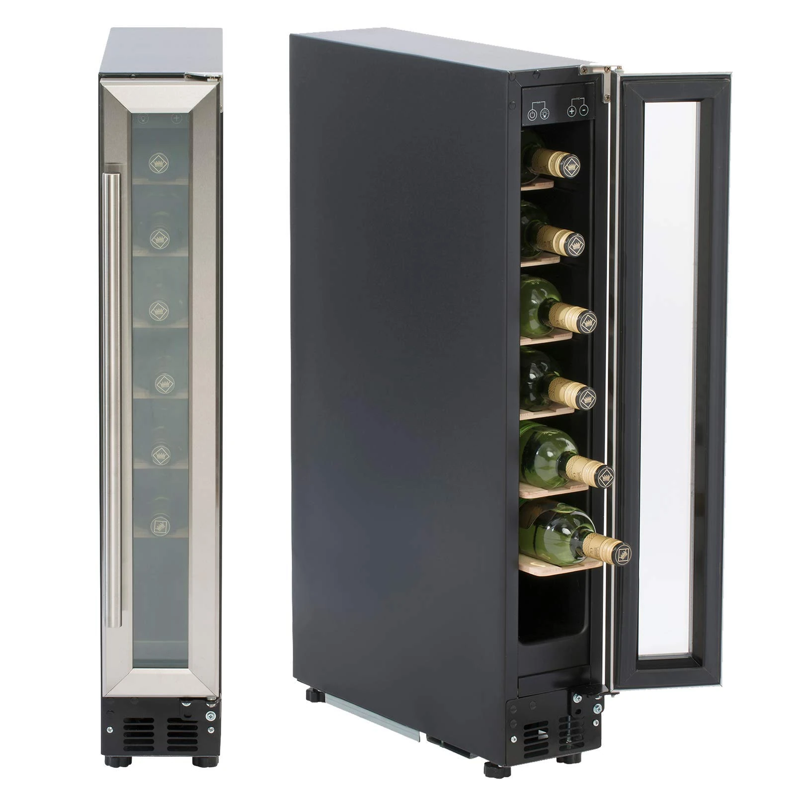 SIA WC15BSS Undercounter Wine Cooler Fridge, 22L 7 Bottle Capacity, LED Light, Silver Black