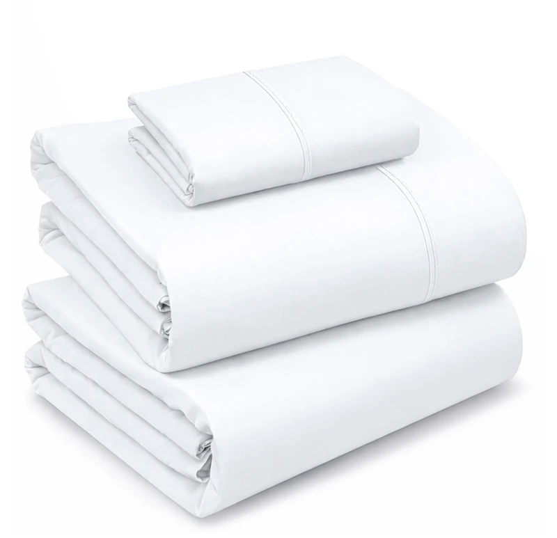 RUVANTI 100% Cotton Twin Sheets 3 Piece Percale Soft & Breathable 16" Deep Pocket Hotel Quality Cool & Firm Feel Durable - Dyed Design - Bright White