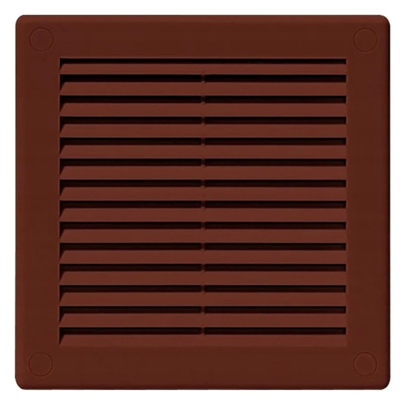 Brown Louvred Wall Vent Grille with Flyscreen and Screw Caps, 200 x 200 mm, Air Ventilation Duct Cover with Anti-Insect Mesh and Flat Back, Tough and Durable ABS Plastic