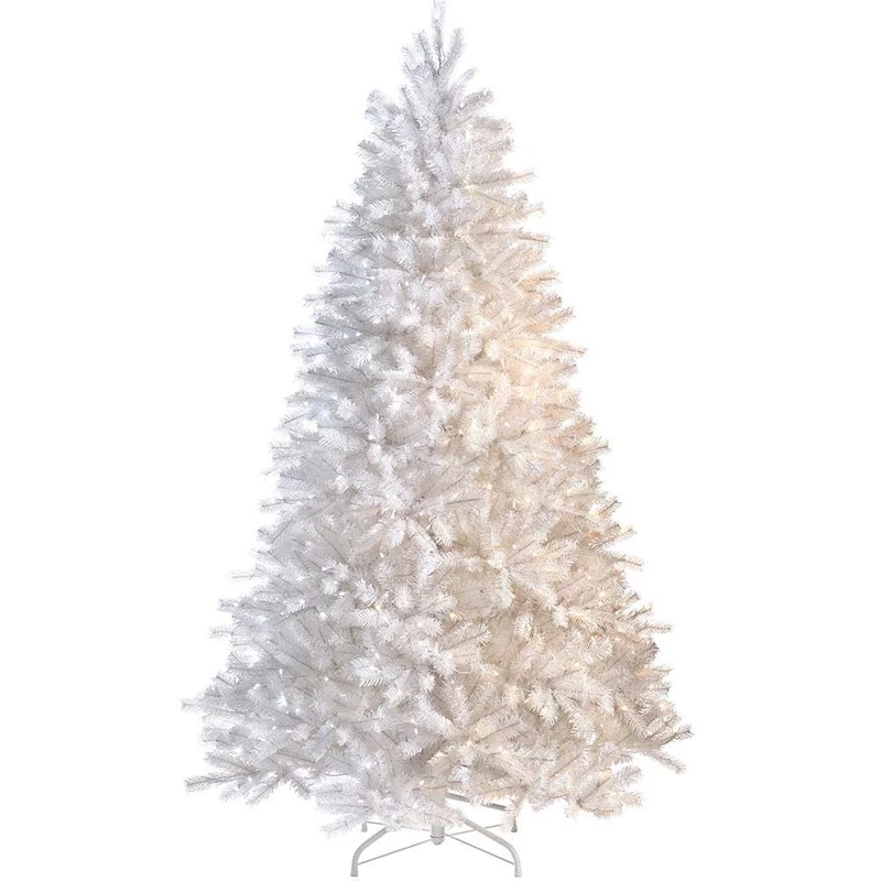 "SHATCHI 8ft/2.4m Pre-Lit Artificial Christmas Tree Alaskan Pine 1100 Tips-320 Warm White LEDs Metal Stand Xmas Home Decorations, 240cm"