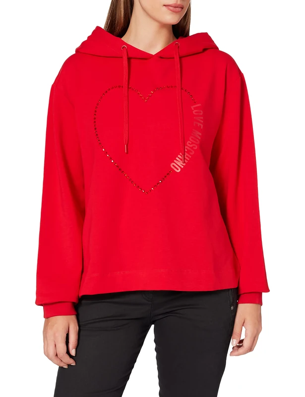 Love Moschino Women's long-sleeved with adjustable drawstring hood, ribbed cuffs and stitching along the bottom sweatshirt, red,