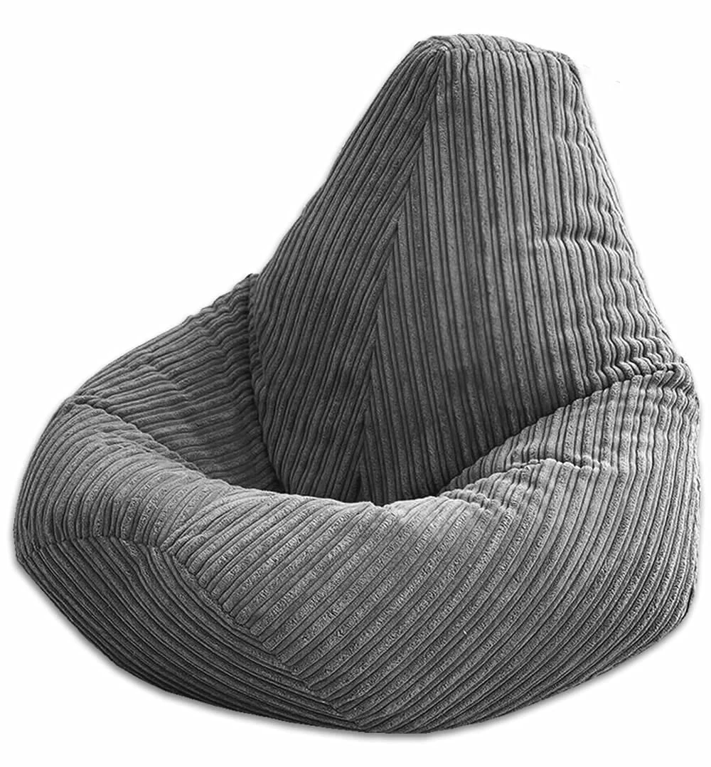 Beautiful Beanbags - Jumbo Cord Beanbag Chair, Large Plush Jumbo Cord High Back Lounger, Recliner (Grey)