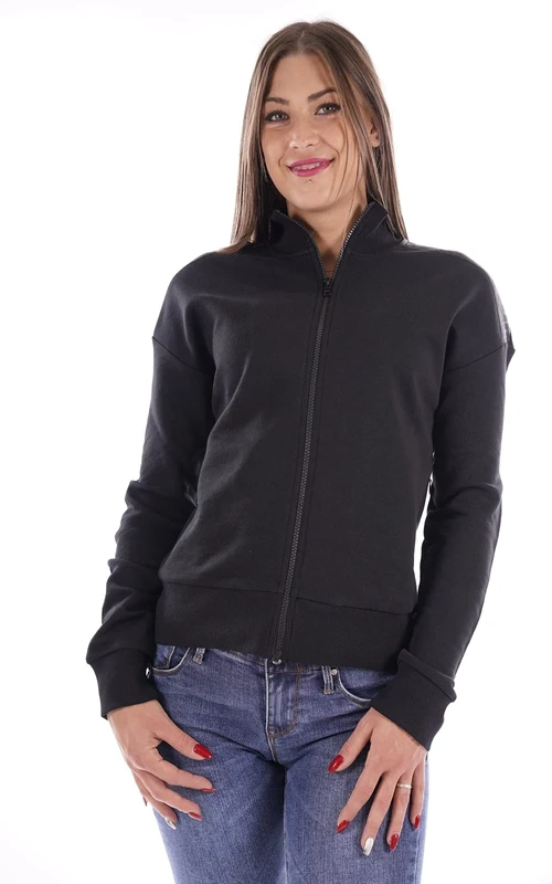 Love Moschino Women's Zippered Jacket in Stretch Cotton Fleece with Ribbed Cuffs and Bottom Hem Coat, Black, 22