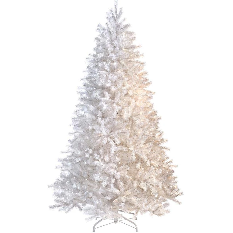 SHATCHI 10ft/3m Pre-Lit Artificial Christmas Tree Alaskan Pine White 1800 Tips - 420 Warm White LEDs Metal Stand Xmas Home Decorations 300cm