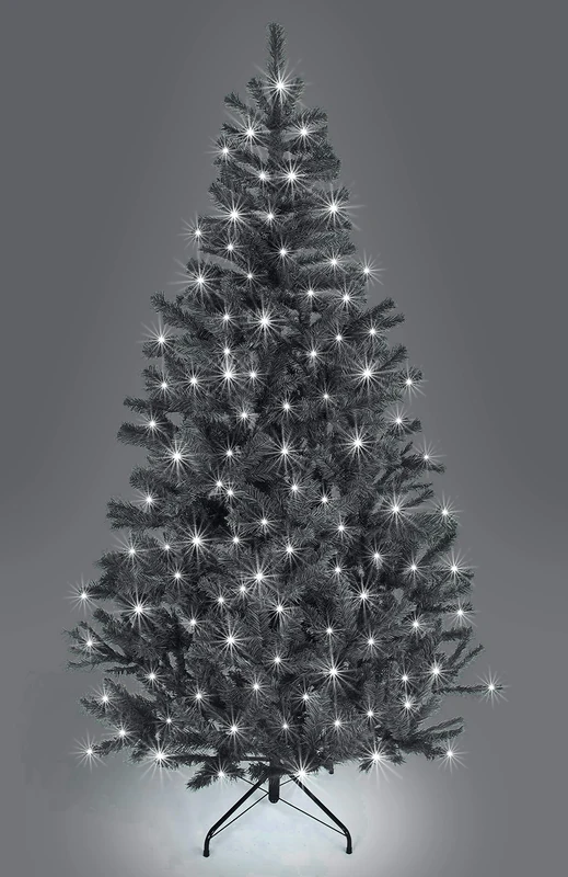 12ft/3.6m Pre-Lit Artificial Christmas Tree Alaskan Pine Black 2800 Tips - 640 Cool White LEDs Metal Stand Xmas Home Decorations
