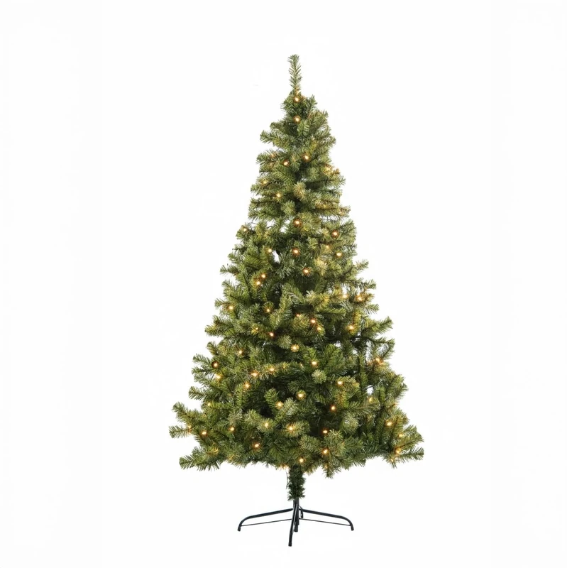 SHATCHI 4Ft-12Ft Pre-Lit Artificial Christmas Tree Alaskan Pine Tips Xmas Home Decorations Metal Stand Multicolour 8 modes LEDs, Green w/Warm White, 7Ft