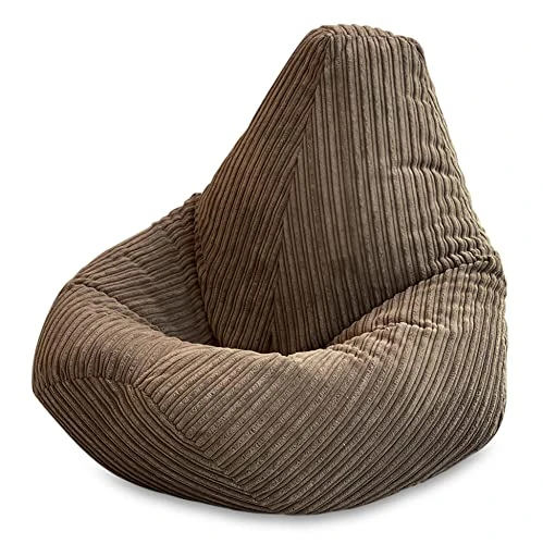 Beautiful Beanbags - Jumbo Cord Beanbag Chair, Large Plush Jumbo Cord High Back Lounger, Recliner (Brown)