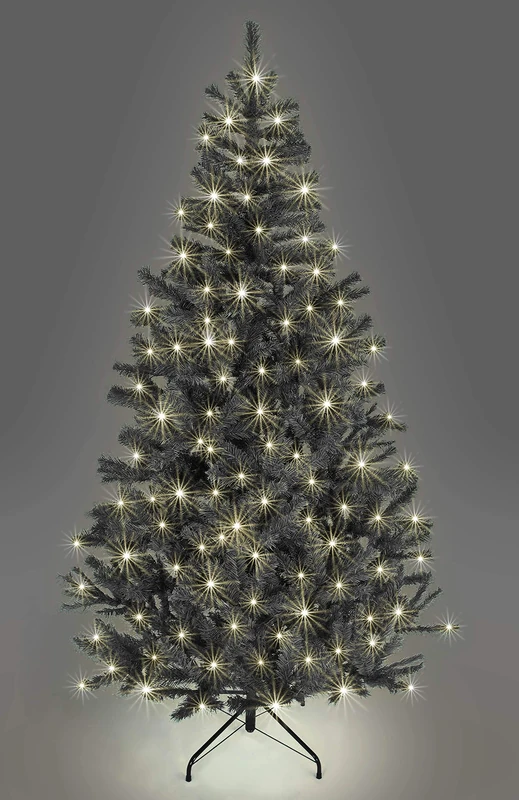 12ft/3.6m Pre-Lit Artificial Christmas Tree Alaskan Pine Black 2800 Tips - 640 Warm White LEDs Metal Stand Xmas Home Decorations