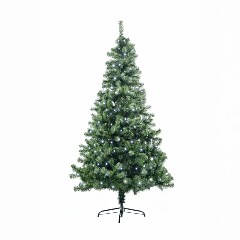 7ft/2.1m Pre-Lit Artificial Christmas Tree Alaskan Pine Green 800 Tips - 200 Cool White LEDs Metal Stand Xmas Home Decorations