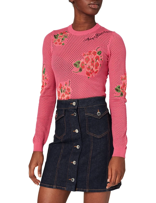 Love Moschino Women's Above-The-Knee Skirt Treated with Rinse wash.Flaps and Nickel galvanic Nail Button in Front, Denim, 20