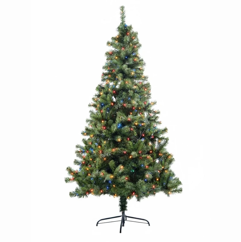10ft/3m Pre-Lit Artificial Christmas Tree Alaskan Pine Green 1800 Tips - 420 Multicolour LEDs Metal Stand Xmas Home Decorations