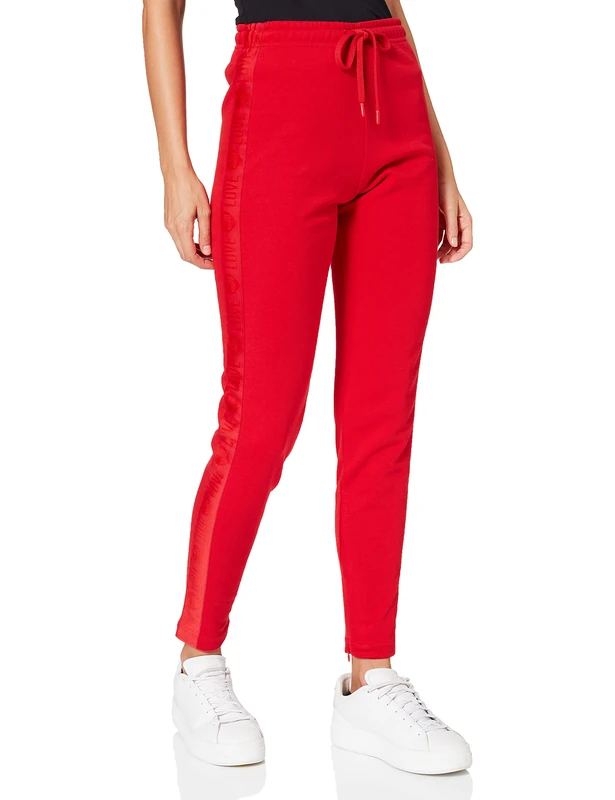 Love Moschino Women's Slim fit Joggers with Adjustable Drawstring Waist and Tapered Zipper Cuffs Casual Trousers, red, 18
