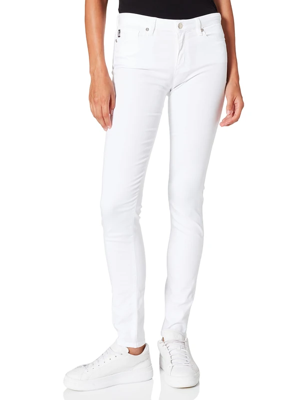 Love Moschino Women's Skinny 5 Gabardine Denim,with Nickel galvanic Metal Accents,Logo Label on 5th Pocket and tab Casual Pants, Optical White, 26